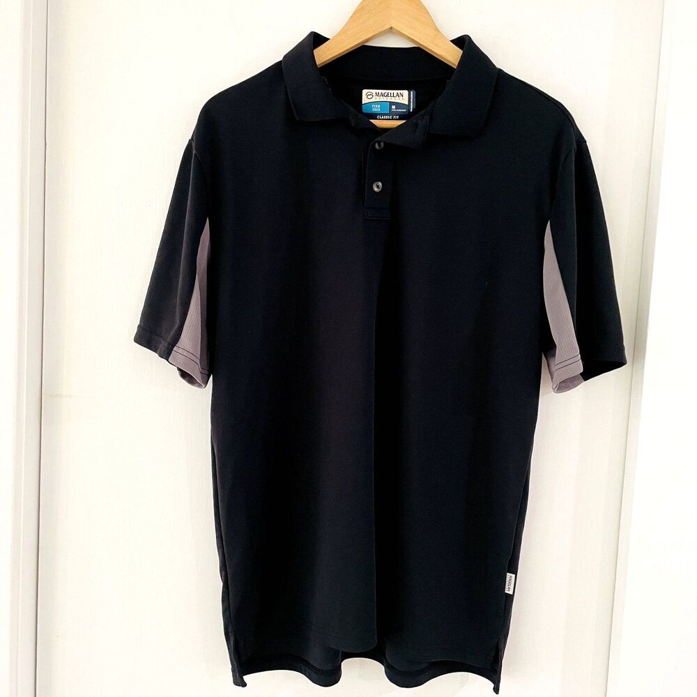 Magellan Outdoors Men's Classic Fit Fish Gear Black Grey Polo Size Medium